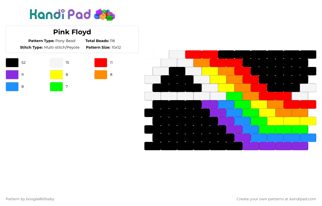 Pink Floyd - Pony Bead Pattern by boogie861baby on Kandi Pad - black,orange,light blue,colorful