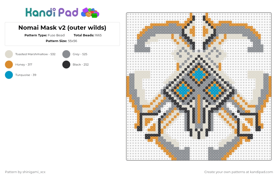 Nomai Mask v2 (outer wilds) - Fuse Bead Pattern by shinigami_xcx on Kandi Pad - beige,gray