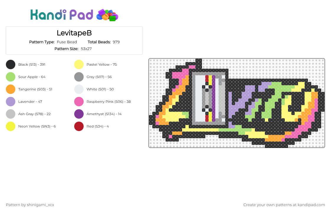 LevitapeB - Fuse Bead Pattern by shinigami_xcx on Kandi Pad - levity,tape b,black,pink,green,gray,colorful