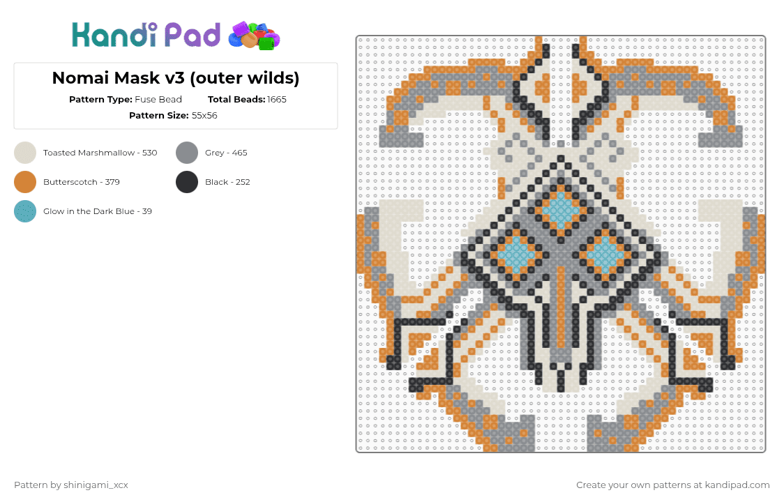 Nomai Mask v3 (outer wilds) - Fuse Bead Pattern by shinigami_xcx on Kandi Pad - orange,beige,gray