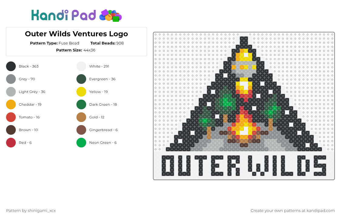 Outer Wilds Ventures Logo - Fuse Bead Pattern by shinigami_xcx on Kandi Pad - black,white,gray,beige