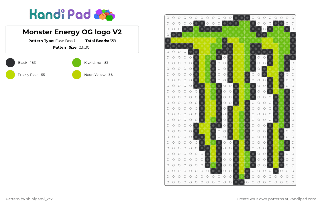 Monster Energy OG logo V2 - Fuse Bead Pattern by shinigami_xcx on Kandi Pad - black,green