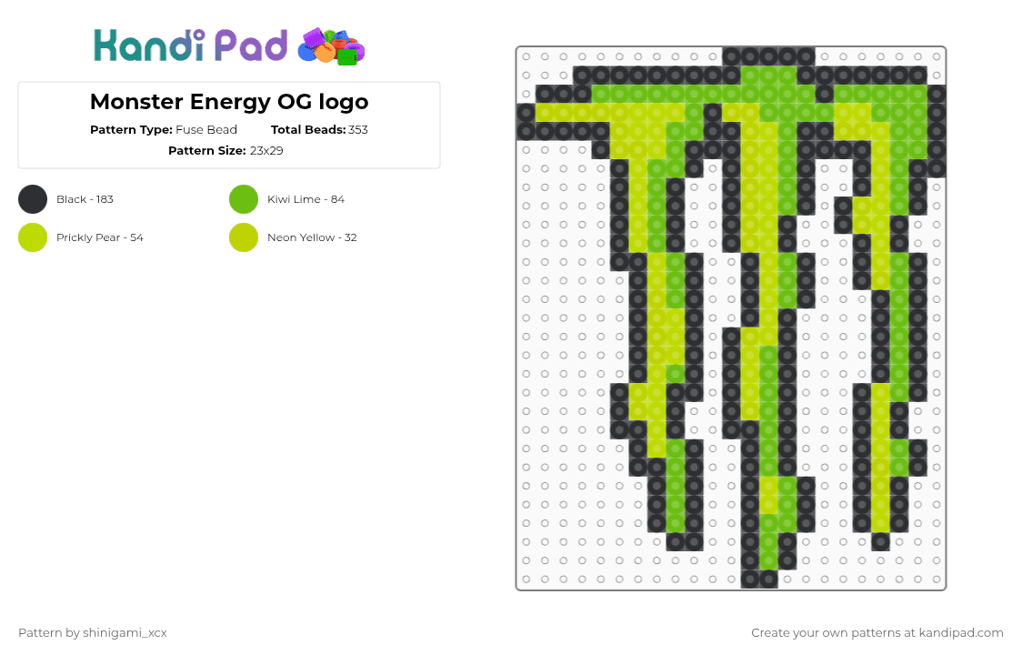 Monster Energy OG logo - Fuse Bead Pattern by shinigami_xcx on Kandi Pad - black,green