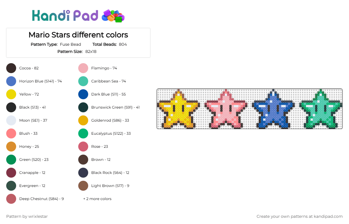 Mario Stars different colors - Fuse Bead Pattern by wrixlestar on Kandi Pad - brown,orange,beige,green,colorful