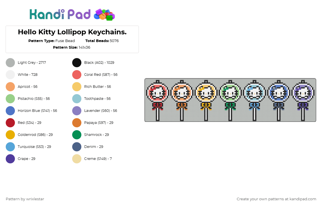 Hello Kitty Lollipop Keychains. - Fuse Bead Pattern by wrixlestar on Kandi Pad - beige