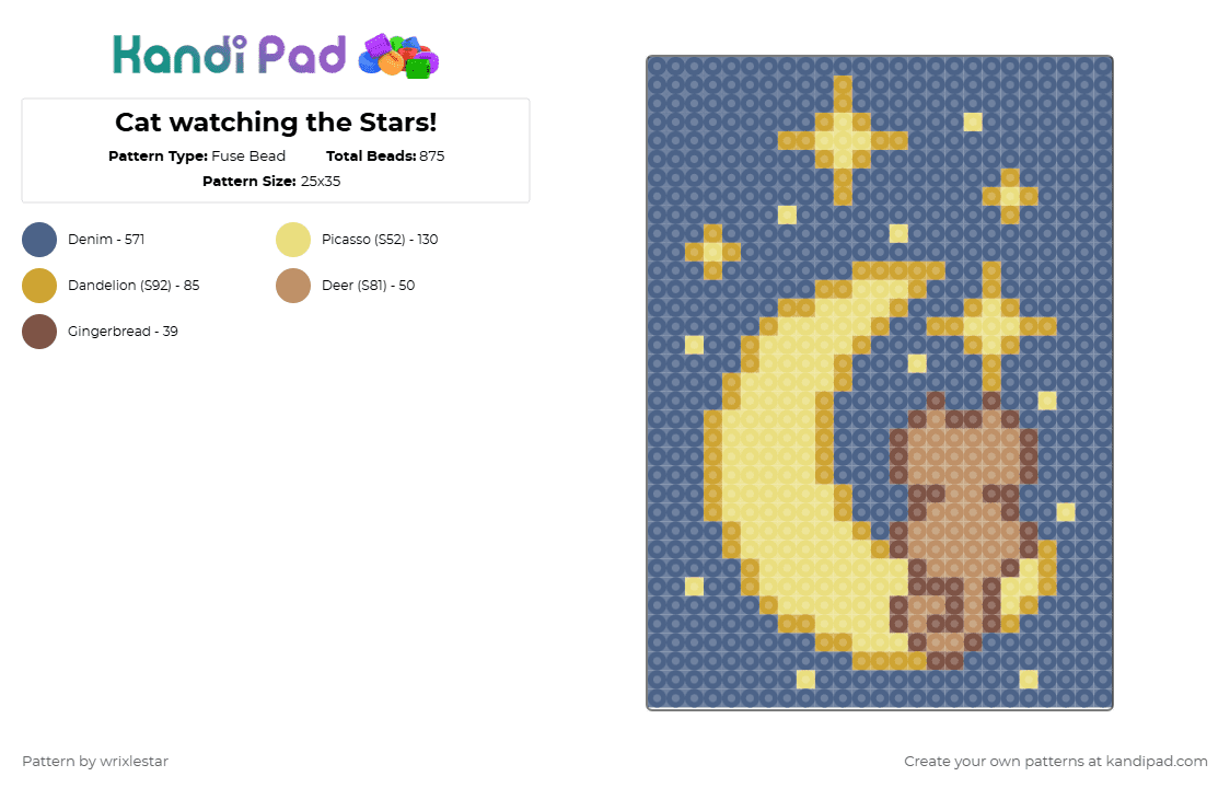 Cat watching the Stars! - Fuse Bead Pattern by wrixlestar on Kandi Pad - blue
