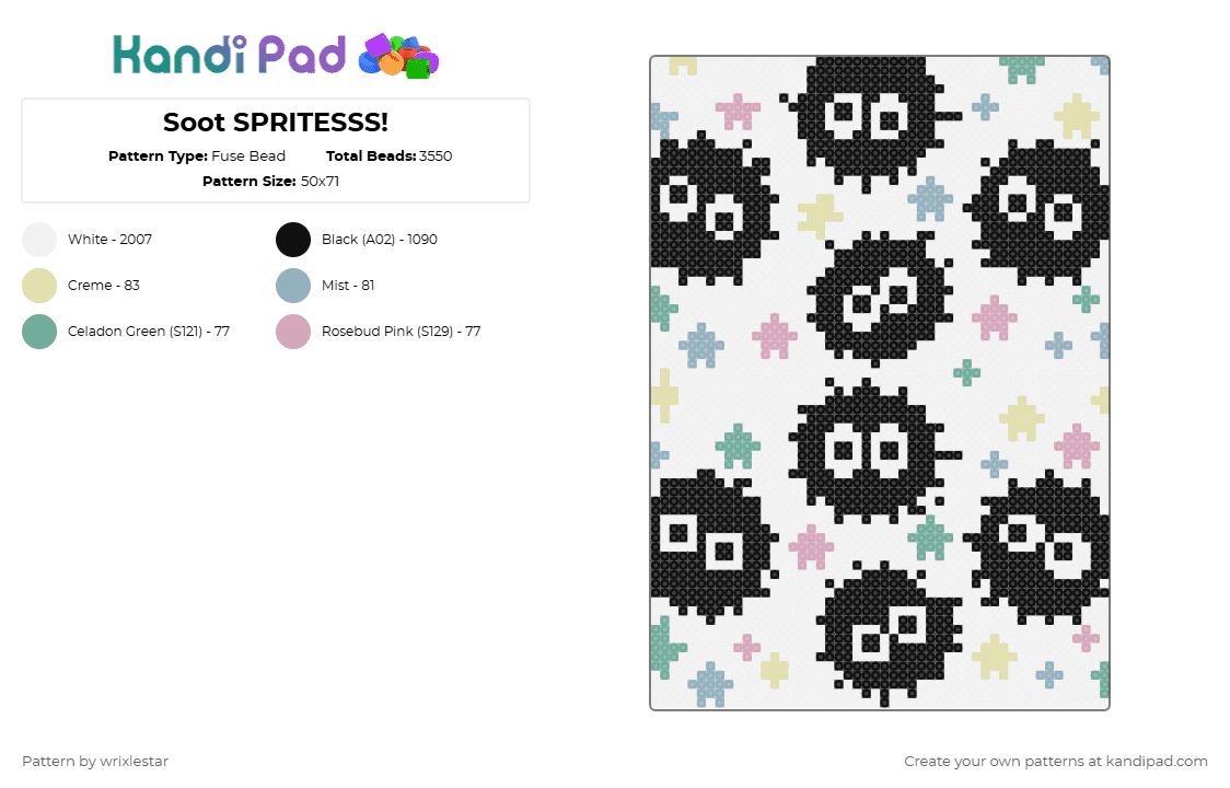 Soot SPRITESSS! - Fuse Bead Pattern by wrixlestar on Kandi Pad - white,teal,pink,colorful