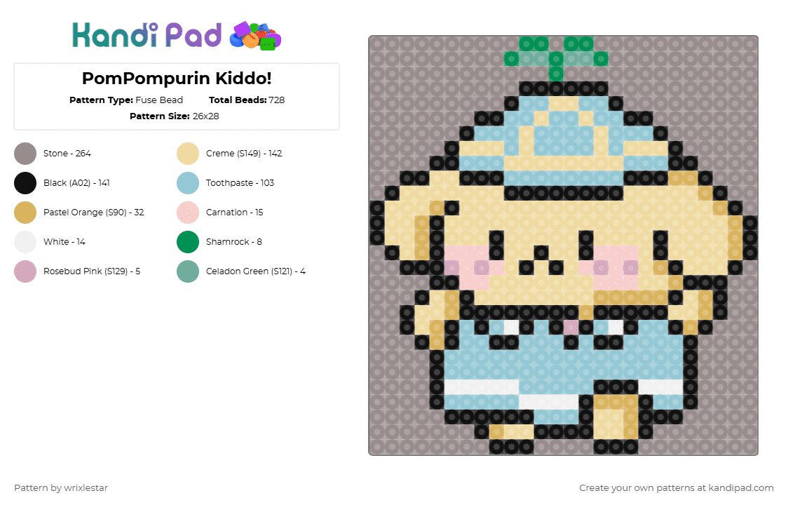 PomPompurin Kiddo - Fuse Bead Pattern by wrixlestar on Kandi Pad - beige,light blue,gray