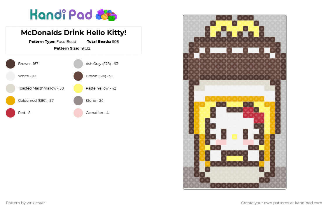 McDonalds Drink Hello Kitty - Fuse Bead Pattern by wrixlestar on Kandi Pad - brown,beige