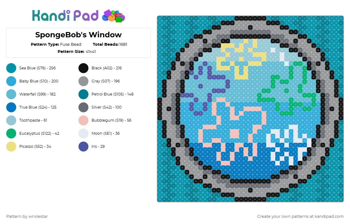SpongeBob\'s Window - Fuse Bead Pattern by wrixlestar on Kandi Pad - teal,gray,light blue