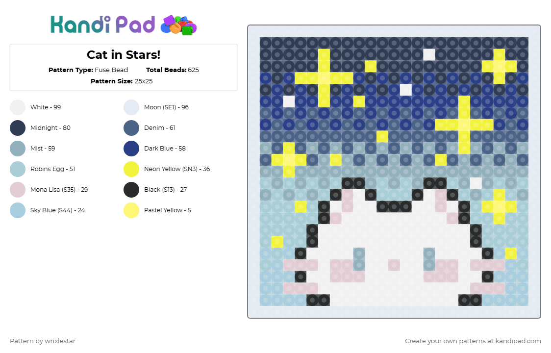 Cat in Stars! - Fuse Bead Pattern by wrixlestar on Kandi Pad - light blue,blue