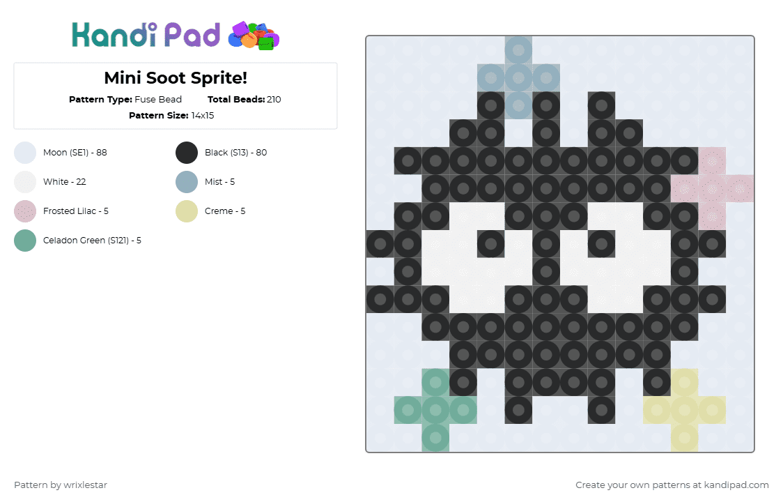 Mini Soot Sprite - Fuse Bead Pattern by wrixlestar on Kandi Pad - white,beige,teal,colorful