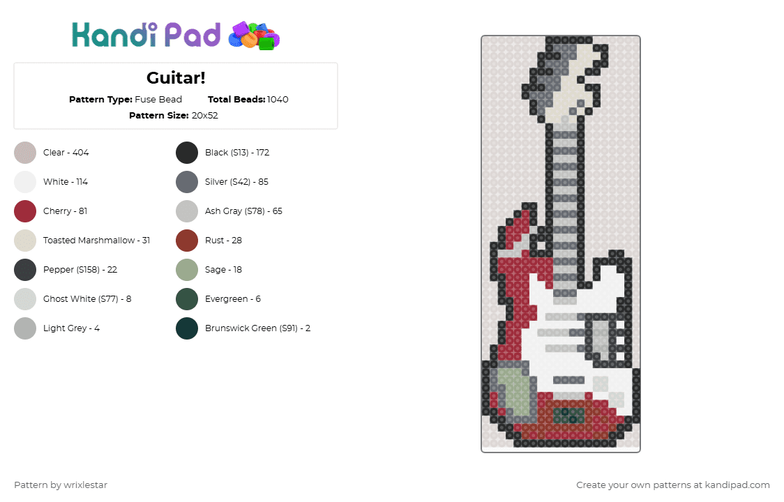 Electric Guitar - Fuse Bead Pattern by wrixlestar on Kandi Pad - beige