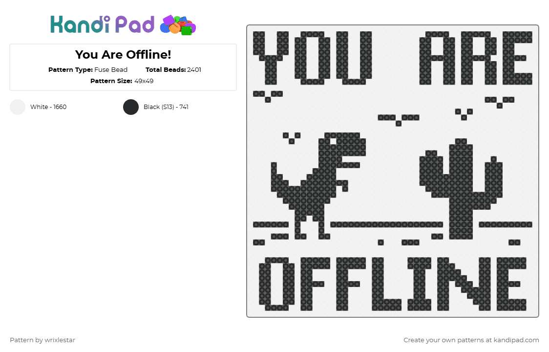 You Are Offline! - Fuse Bead Pattern by wrixlestar on Kandi Pad - black,white