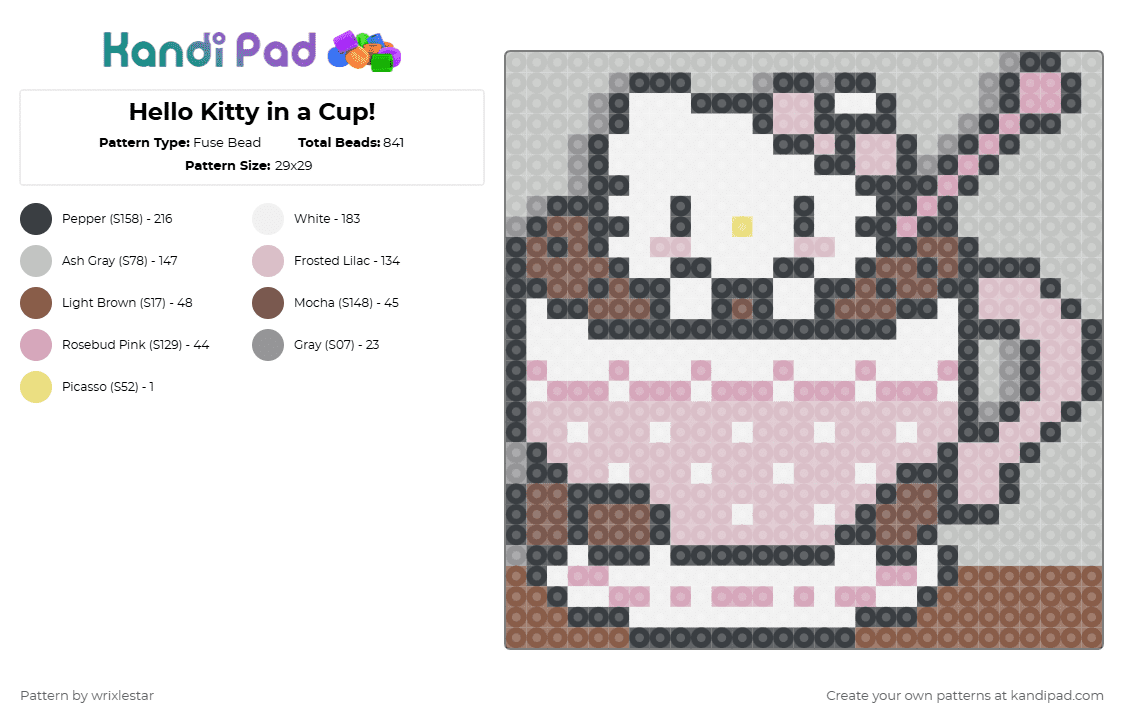 Hello Kitty in a Cup! - Fuse Bead Pattern by wrixlestar on Kandi Pad - beige,tan