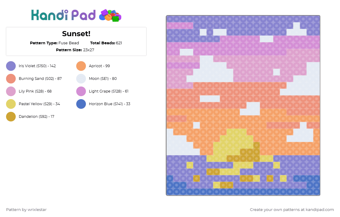 Sunset on a beach - Fuse Bead Pattern by deleted_user_136536 on Kandi Pad - blue,orange,pink