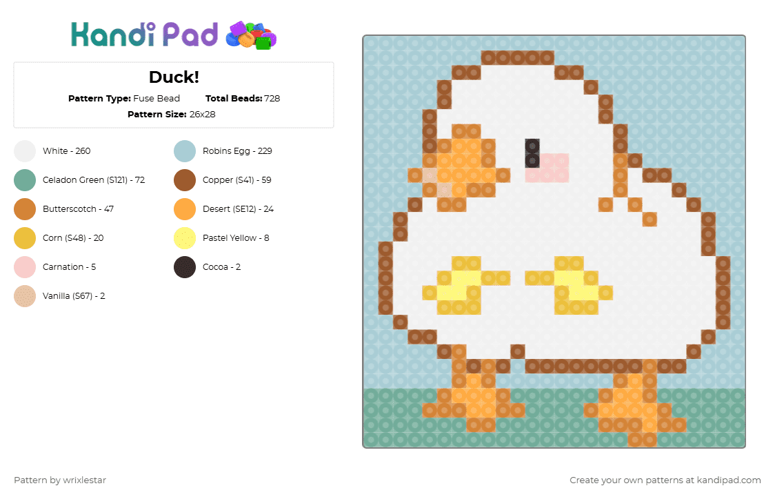 Duck! - Fuse Bead Pattern by wrixlestar on Kandi Pad - orange,light blue,teal