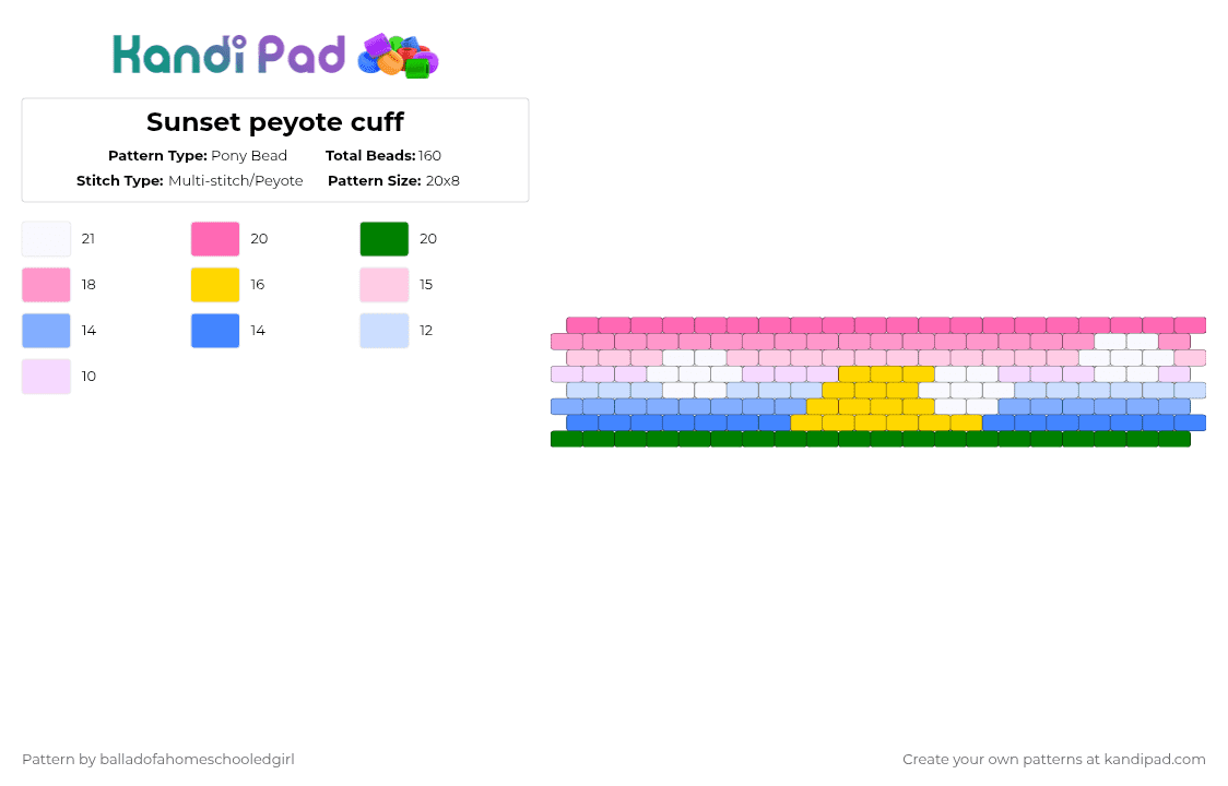 Sunset peyote cuff - Pony Bead Pattern by balladofahomeschooledgirl on Kandi Pad - pink,sunset,peyote,cuff