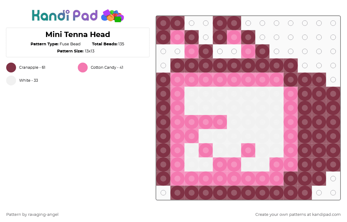 Mini Tenna Head - Fuse Bead Pattern by ravaging-angel on Kandi Pad - brown,pink,tenna,deltarune,mr ant tenna,legend of tenna
