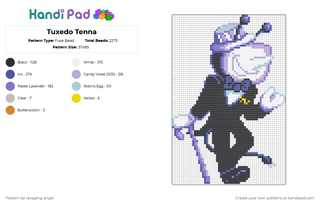 Tuxedo Tenna - Fuse Bead Pattern by ravaging-angel on Kandi Pad - black,purple,blue,pink,colorful,tenna,deltarune,mr ant tenna,utdr,undertale,toby fox