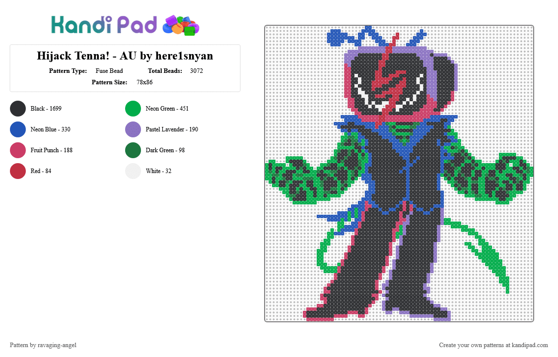 Hijack Tenna! - AU by here1snyan - Fuse Bead Pattern by ravaging-angel on Kandi Pad - black,blue,green,tenna,mr ant tenna,deltarune,undertale,toby fox