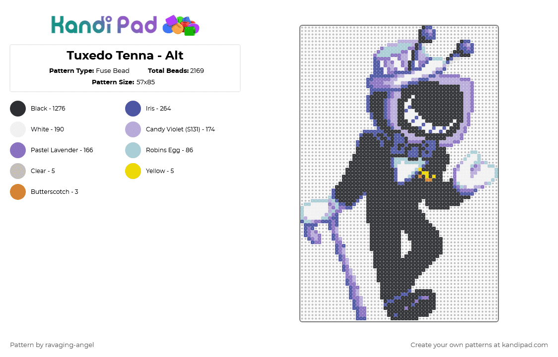Tuxedo Tenna - Alt - Fuse Bead Pattern by ravaging-angel on Kandi Pad - black,purple,blue,pink,tenna,deltarune,mr ant tenna,toby fox,utdr,undertale