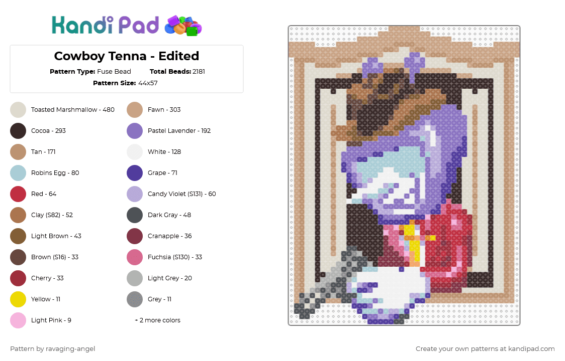 Cowboy Tenna - Edited - Fuse Bead Pattern by ravaging-angel on Kandi Pad - beige,blue,brown,tenna,deltarune,cowboy,video game,mr ant tenna