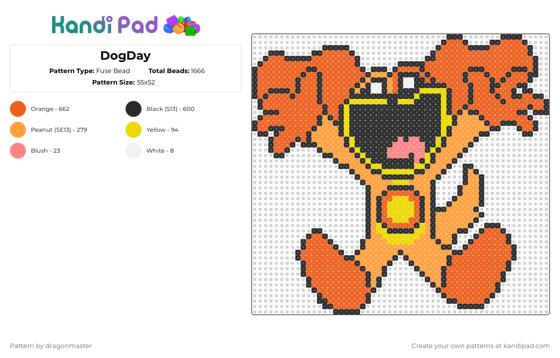 DogDay - Fuse Bead Pattern by dragonmaster on Kandi Pad - orange,poppy playtime,smiling critters
