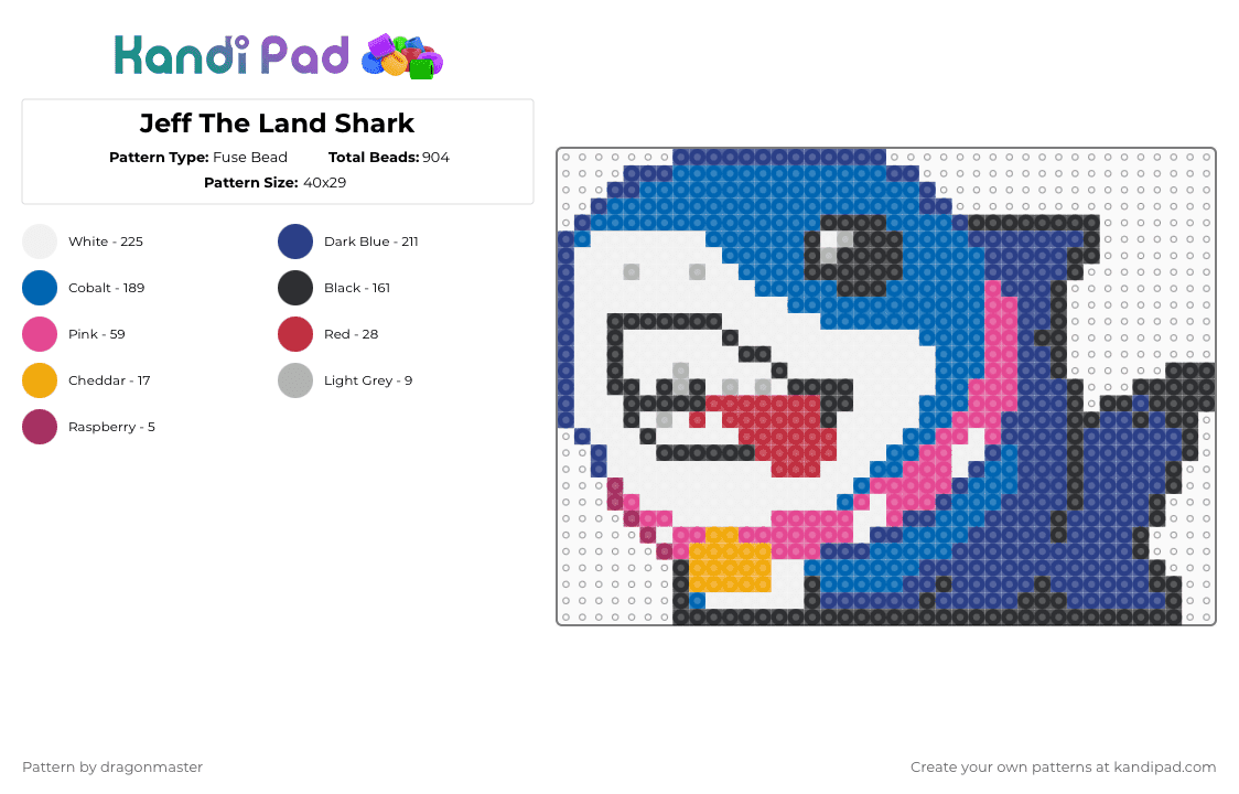 Jeff The Land Shark - Fuse Bead Pattern by dragonmaster on Kandi Pad - blue,marvel,marvel rivals
