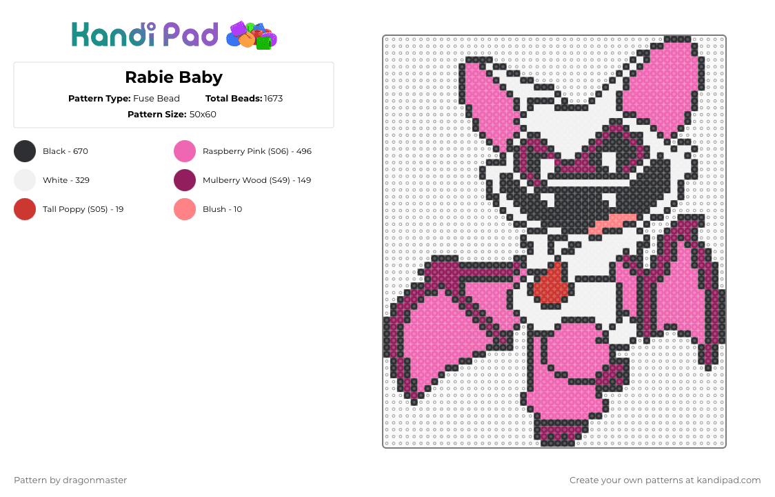 Rabie Baby - Fuse Bead Pattern by dragonmaster on Kandi Pad - pink,nightmare critters,poppy playtime