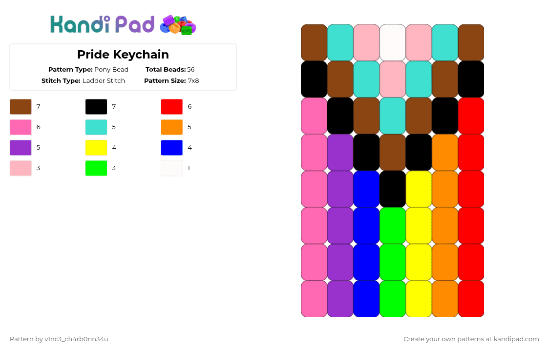 Pride Keychain - Pony Bead Pattern by v1nc3_ch4rb0nn34u on Kandi Pad - red,pink,purple,gay,pride,lgbtq,ally