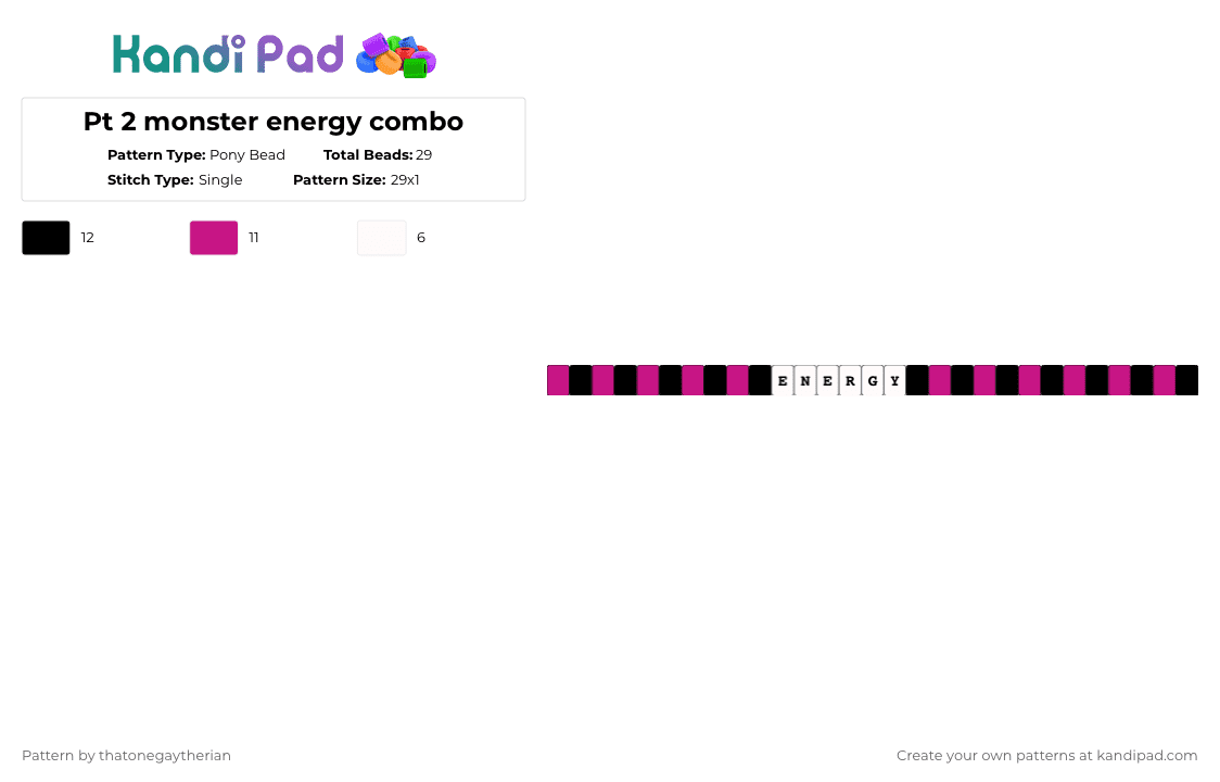 Pt 2 monster energy combo - Pony Bead Pattern by thatonegaytherian on Kandi Pad - white,pink,monster,energy,monsterenergy,drink