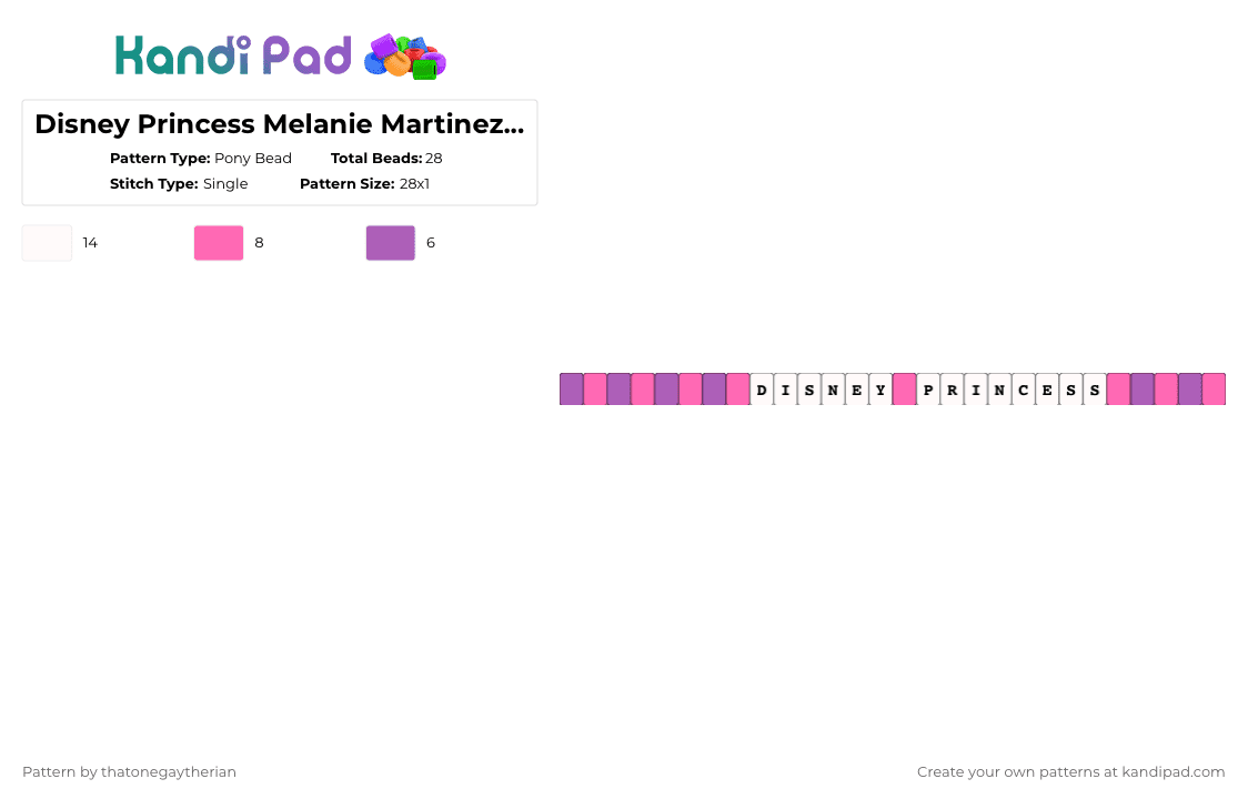 Disney Princess Melanie Martinez single - Pony Bead Pattern by thatonegaytherian on Kandi Pad - white,pink,melanie,melaniemartinez,martinez,disneyprincess,hades