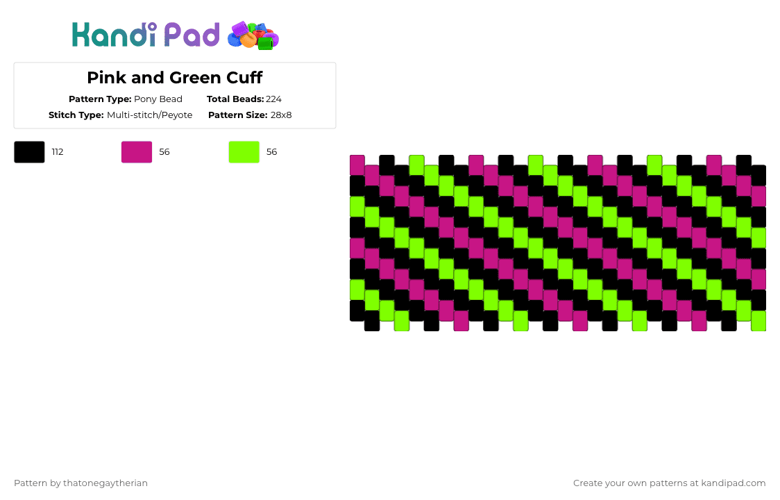 Pink and Green Cuff - Pony Bead Pattern by thatonegaytherian on Kandi Pad - pink,green