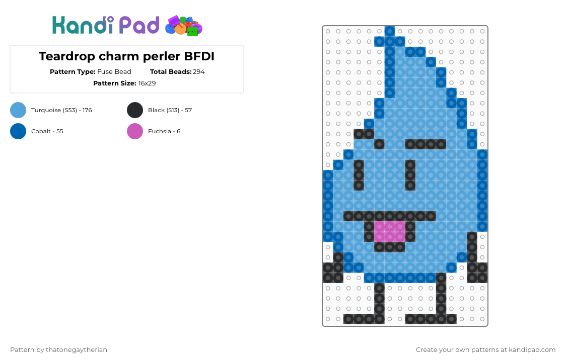 Teardrop charm perler BFDI - Fuse Bead Pattern by thatonegaytherian on Kandi Pad - light blue,bfdi,battlefordreamisland,teardrop,cartoons
