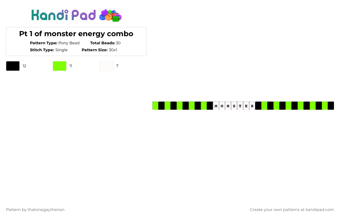Pt 1 of monster energy combo - Pony Bead Pattern by thatonegaytherian on Kandi Pad - white,green,monsterenergy,monster,energy,drink