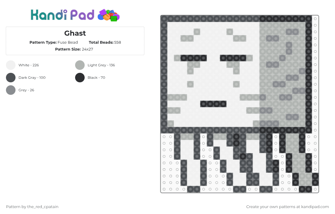 Ghast - Fuse Bead Pattern by the_red_cpatain on Kandi Pad - gray,beige