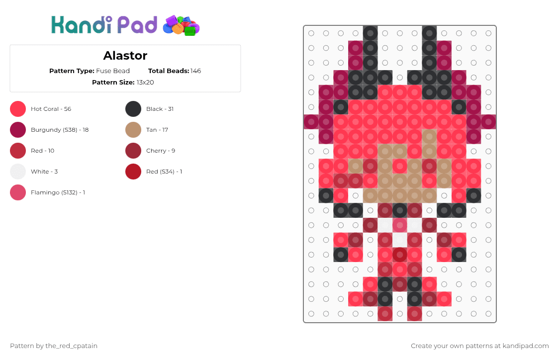 Alastor - Fuse Bead Pattern by the_red_cpatain on Kandi Pad - red