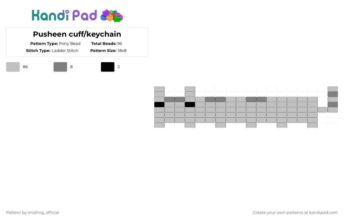 Pusheen cuff/keychain - Pony Bead Pattern by imafrog_official on Kandi Pad - beige,pusheen,cat,gray,cuff,cute