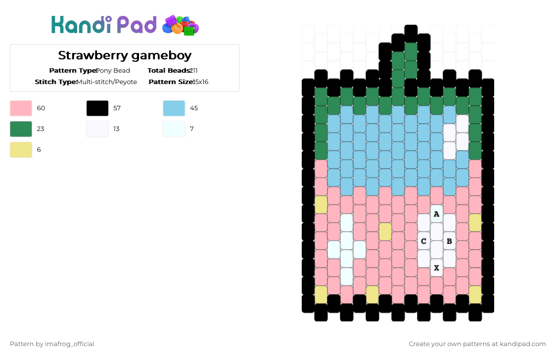 Strawberry gameboy - Pony Bead Pattern by imafrog_official on Kandi Pad - pink,light blue,strawberry,gameboy,gaming