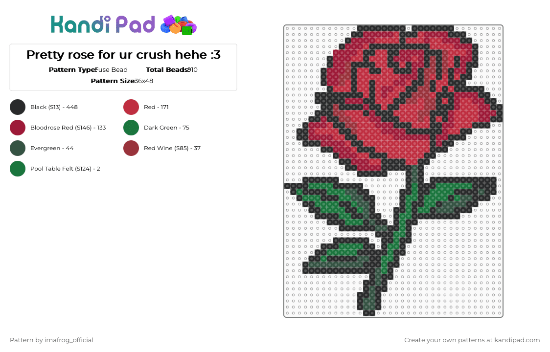 Pretty rose for ur crush hehe :3 - Fuse Bead Pattern by imafrog_official on Kandi Pad - red,cotdromance,rose,romace,flower