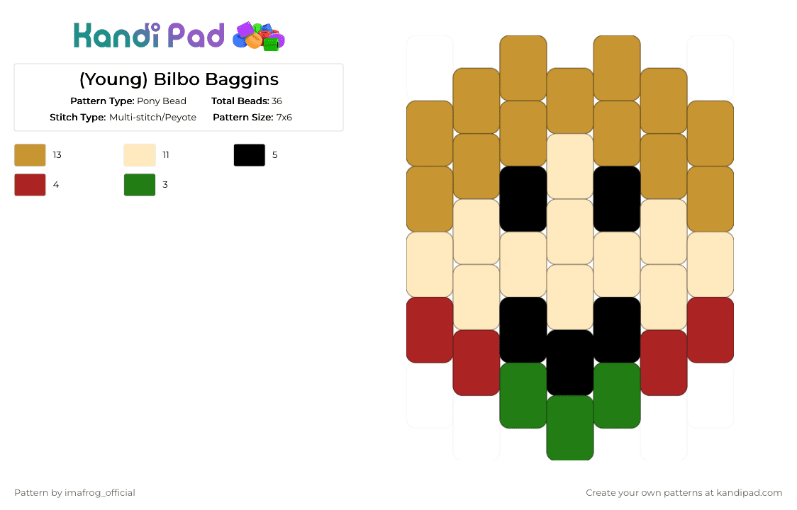 (Young) Bilbo Baggins - Pony Bead Pattern by imafrog_official on Kandi Pad - orange,beige,bilbo,baggins,lotr,hobbit,thehobbit,lordoftherings,young,bilbobaggins