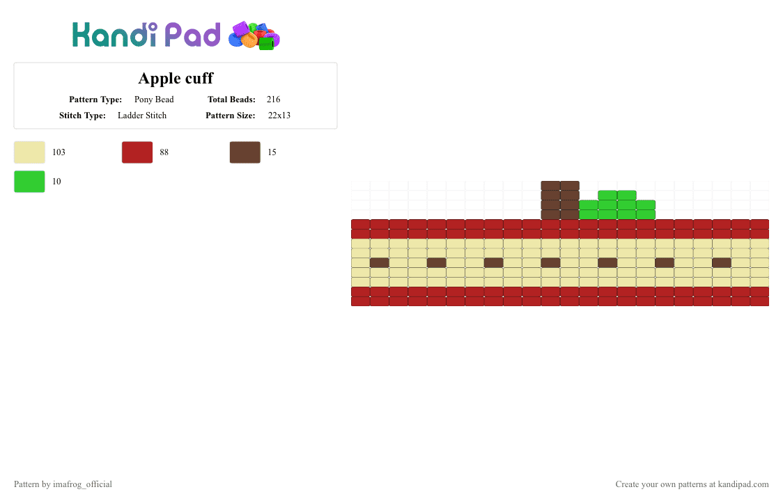 Apple cuff - Pony Bead Pattern by imafrog_official on Kandi Pad - red,yellow,apple,cuff,cute,silly
