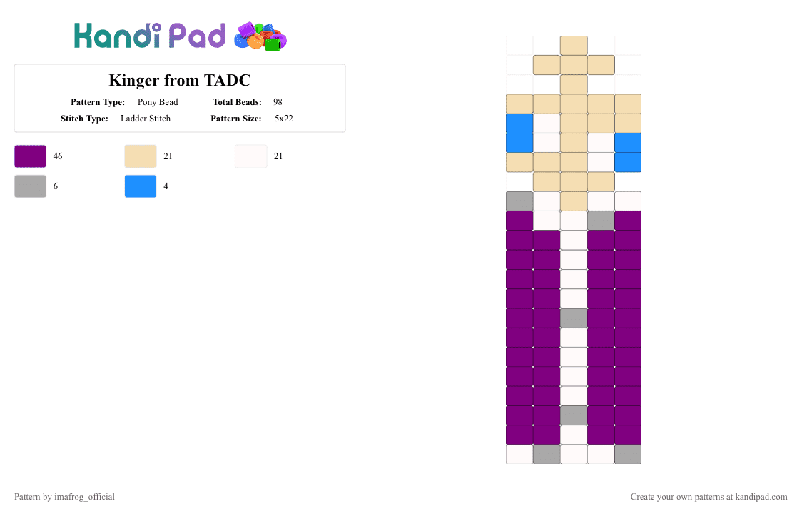Kinger from TADC - Pony Bead Pattern by imafrog_official on Kandi Pad - beige,pink,tadc,chesspiece,chess,kinger,king,tan,theamazingdigitalcircus