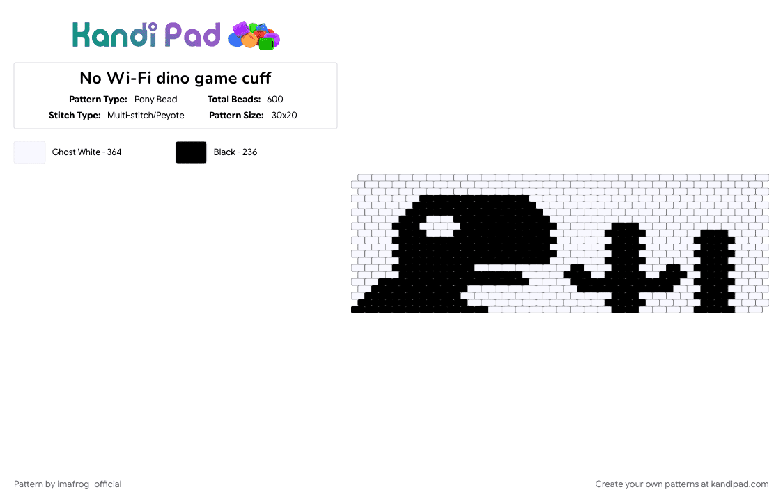 No Wi-Fi dino game cuff - Pony Bead Pattern by imafrog_official on Kandi Pad - black, cuff, dino, dinosaur, no wifi, videogame, white, wifi