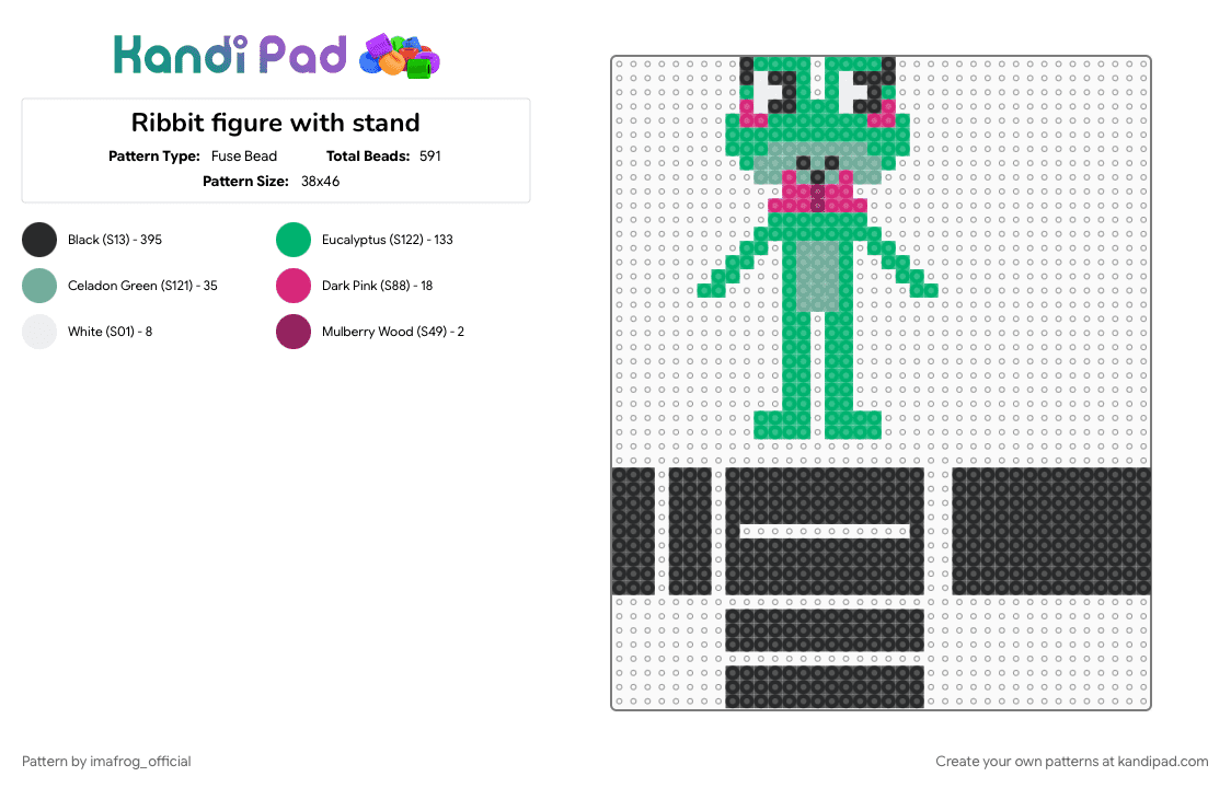 Ribbit figure with stand - Fuse Bead Pattern by imafrog_official on Kandi Pad - black, figure, green, minifigure, ribbit, stand, tadc, theamazingdigitalcircus