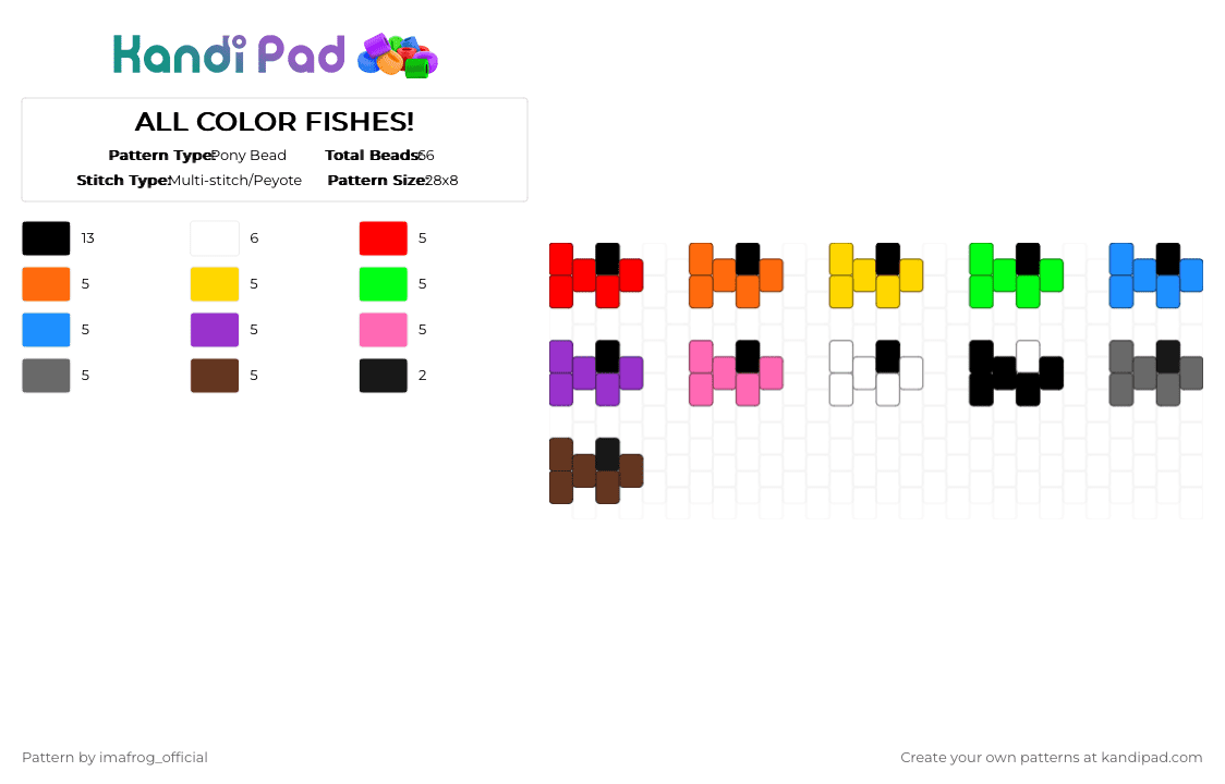 ALL COLOR FISHES! - Pony Bead Pattern by imafrog_official on Kandi Pad - colorful, colorfull, cute, fish, fishies, gray, green, mini, orange, purple, rainbow, silly