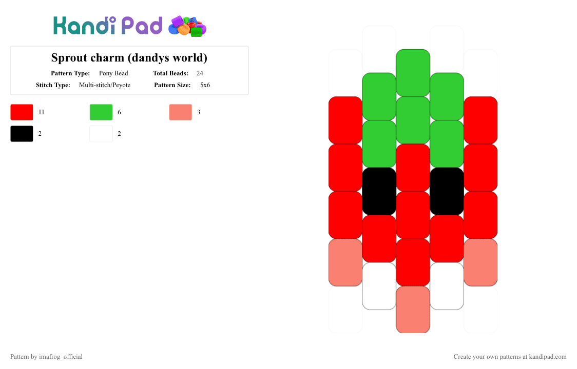 Sprout charm (dandys world) - Pony Bead Pattern by imafrog_official on Kandi Pad - red,main,sprout,strawberry,mini,charm,dandysworld,food