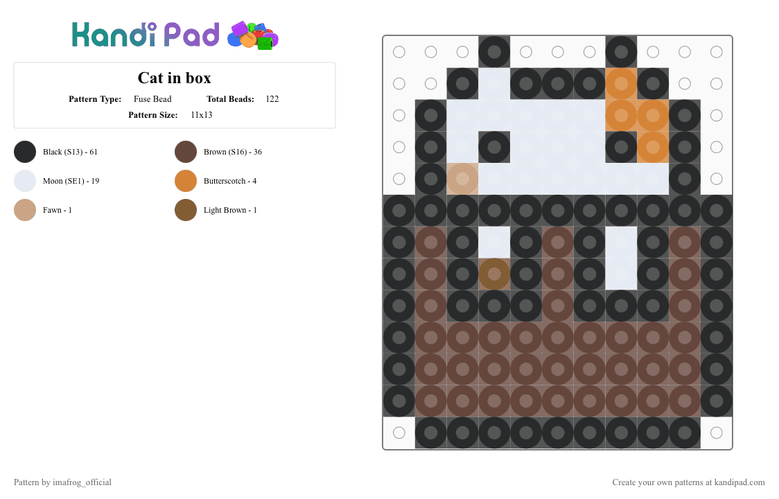 Cat in box - Fuse Bead Pattern by imafrog_official on Kandi Pad - animal, black, box, brown, cat, cute, kitten, mini