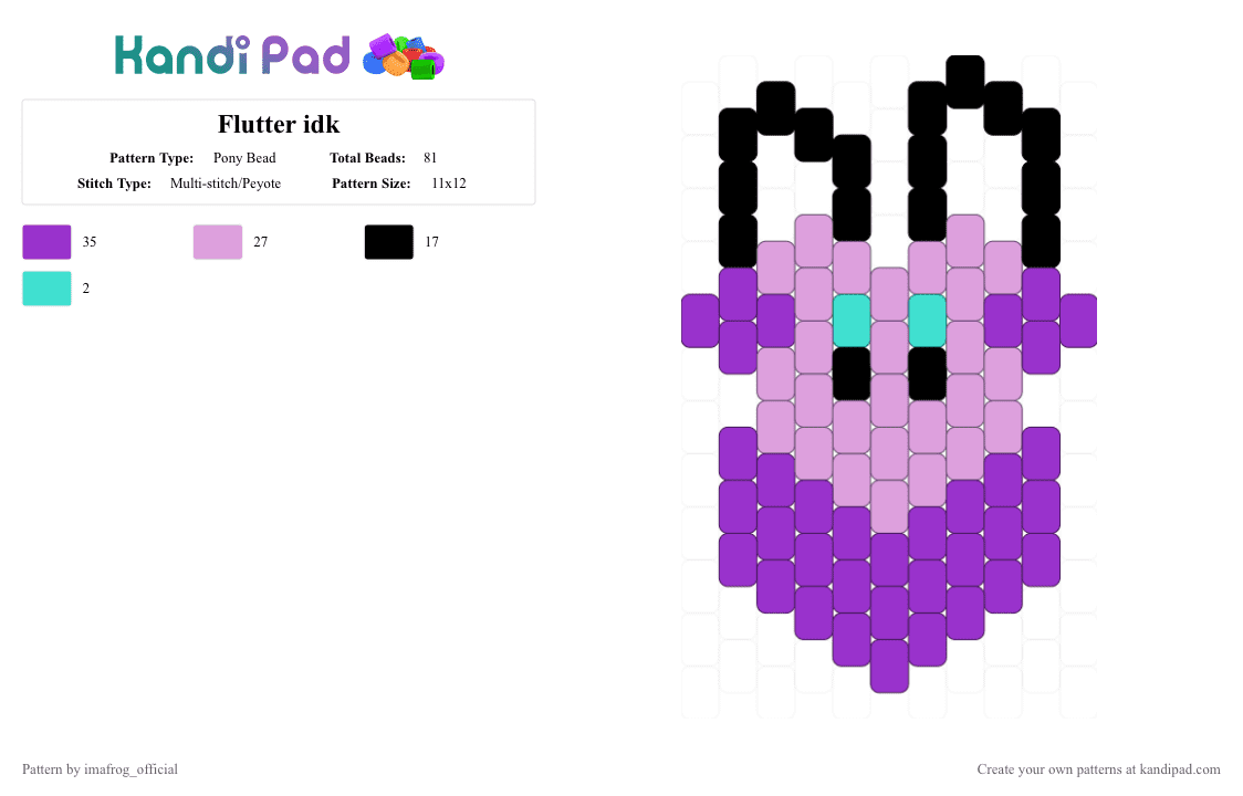 Flutter idk - Pony Bead Pattern by imafrog_official on Kandi Pad - pink,purple,flutter,dandysworld,butteryfly,idk,random